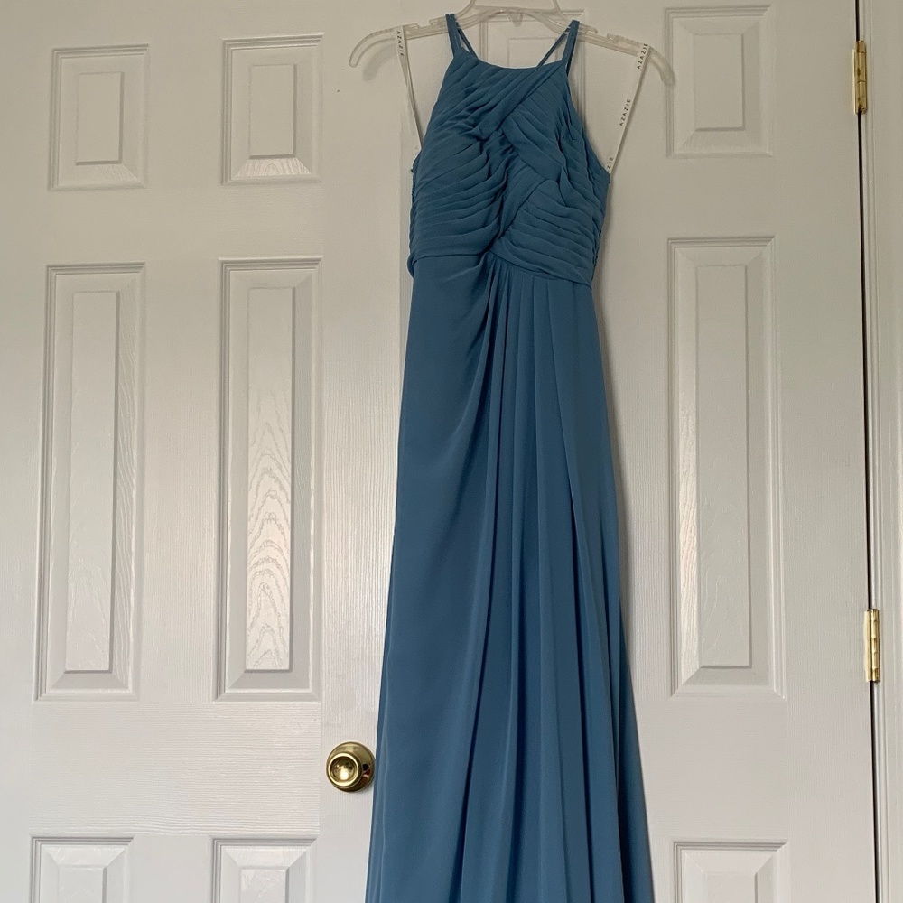 Azazie Steel Blue Ginger Allure Chiffon Dress